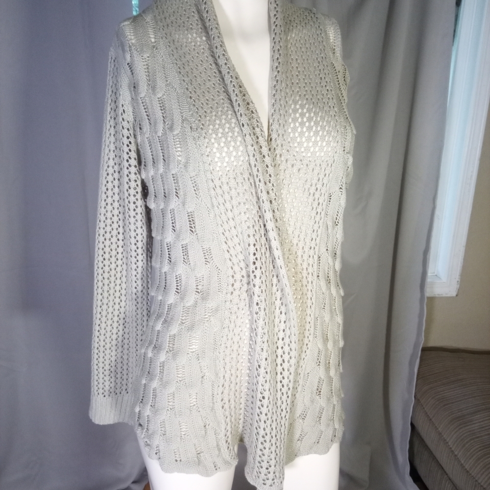 Gray Cable Knit Cardigan Sweater